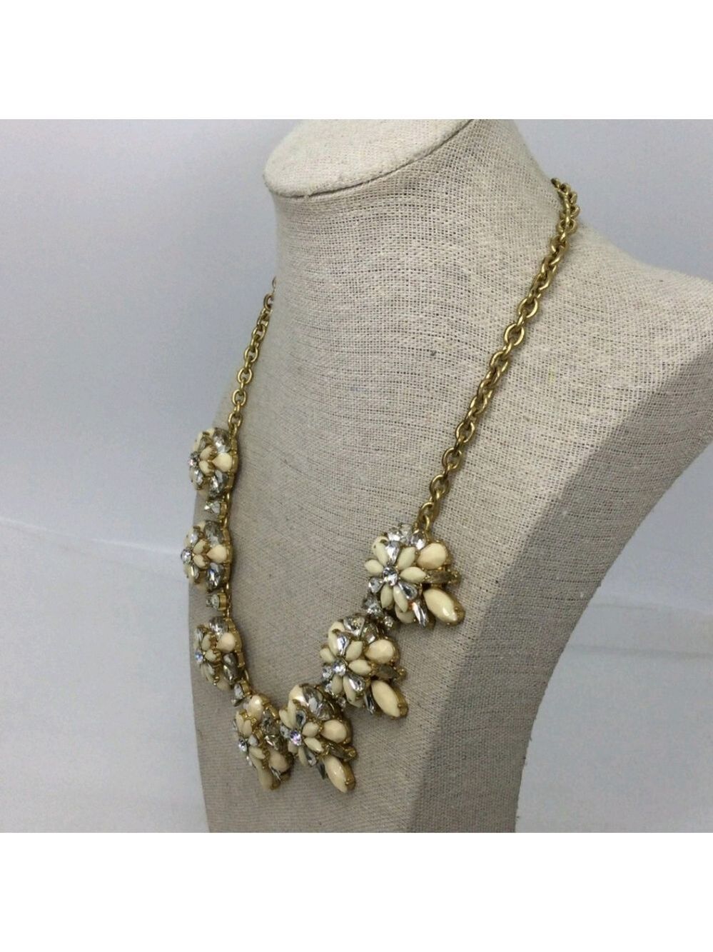 J. Crew Clear & Off White Rhinestone Statement Necklace - Picture 2 of 5